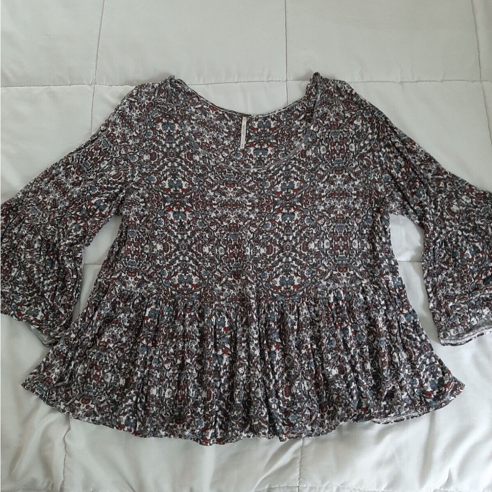 Free people boho style floral print flare sleeved shirt